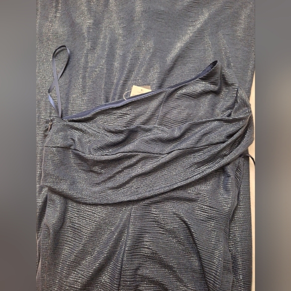 NWT RALPH LAUREN BLACK LABEL Metallic  Navy One-Shoulder Dress - Picture 7 of 10